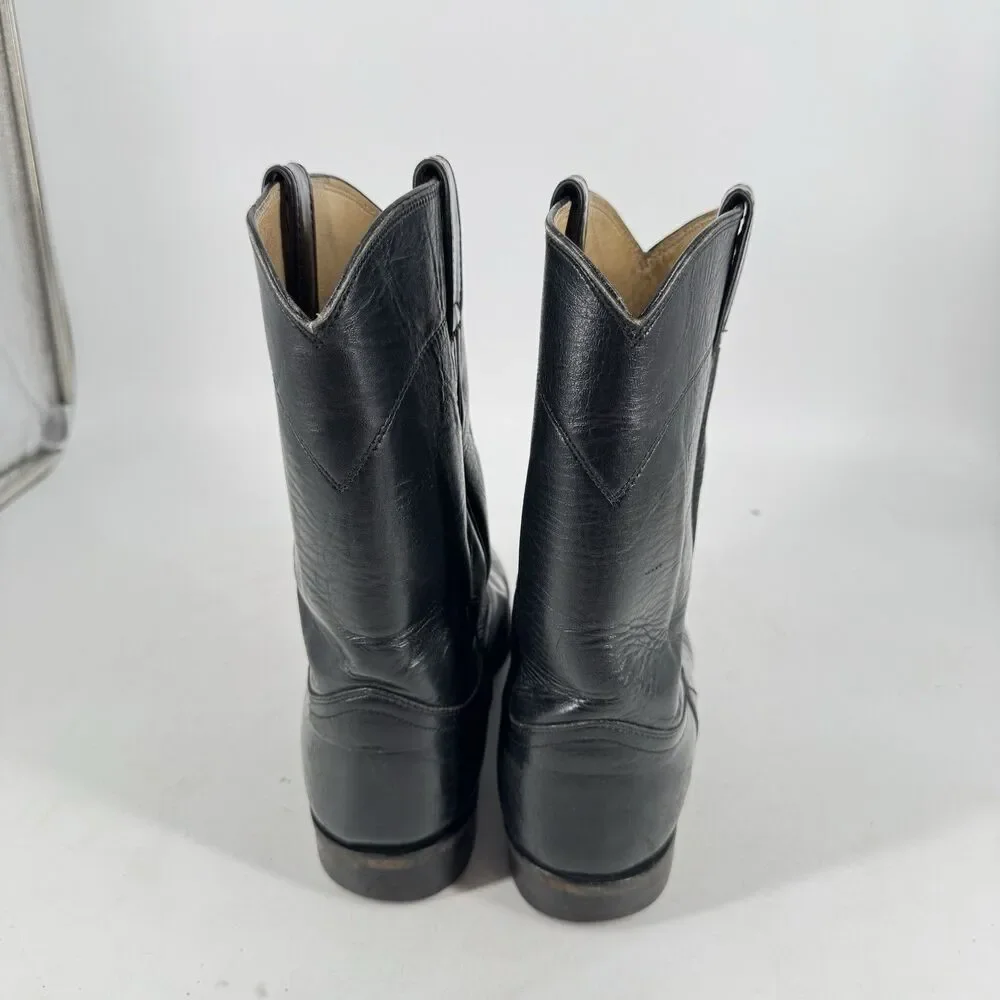 Justin Boots 3133 Men’s 8 D Black Leather Roper Cowboy Boots Made in USA